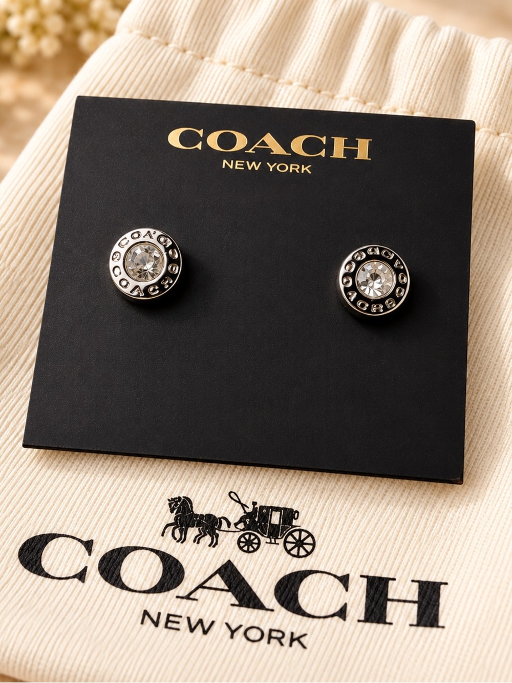 Coach Silver-Tone Crystal Stud Earrings